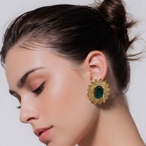 Kenneth Jay Lane Gold and Green Floral Earrings